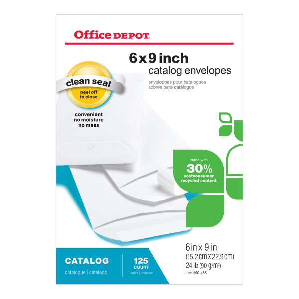 Office Depot 6-1/2 x 9-1/2 Catalog Envelopes, Gummed Seal, White