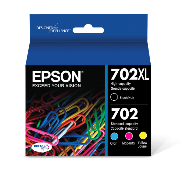 Epson DURABrite Ultra 702XL Ink Cartridge - CMYK, Black - Inkjet - High Yield - 4 Pack EPST702XLBCS