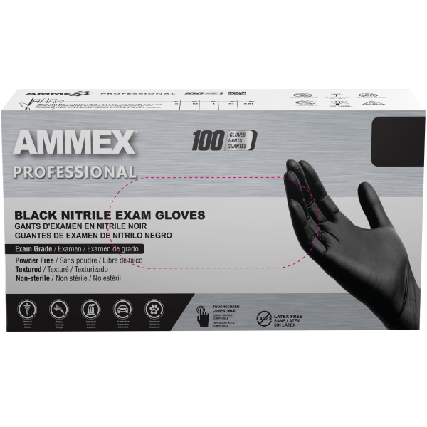  Basic Medical BLACK - Guantes de examen de nitrilo de