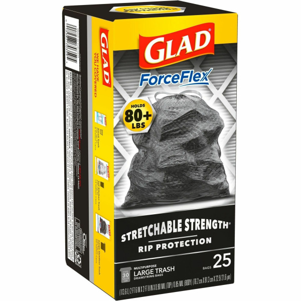 Glad® ForceFlex® Drawstring Trash Bags, 30 Gallons, Black, Box Of 25 -  Zerbee