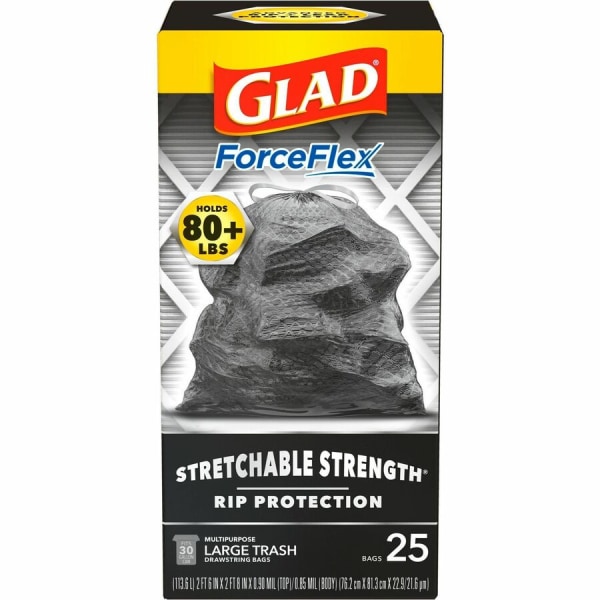 Glad® ForceFlex® Drawstring Trash Bags, 30 Gallons, Black, Box Of 25 -  Zerbee
