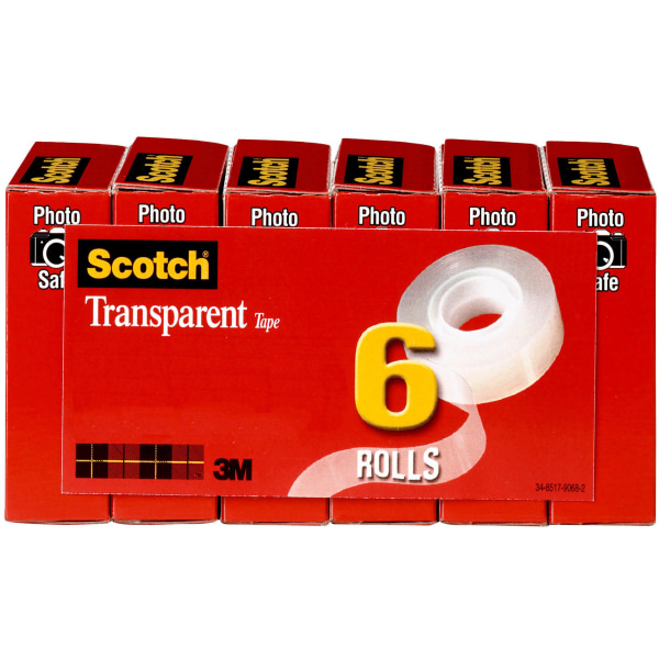 3M Scotch™ Transparent Tape, 1 Core, 0.75 x 83.33 ft, Transparent,  12/Pack, MMM600K12