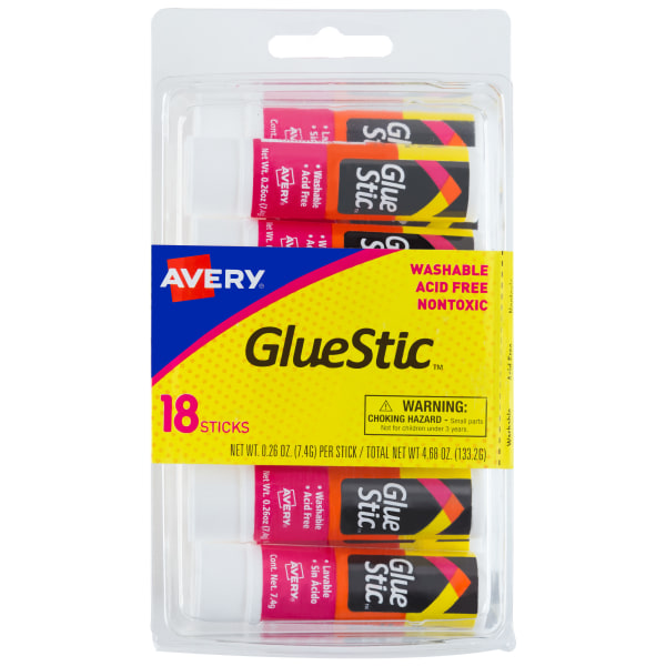 Avery Glue Stick, White, 1.27 oz., Washable, Nontoxic, 18