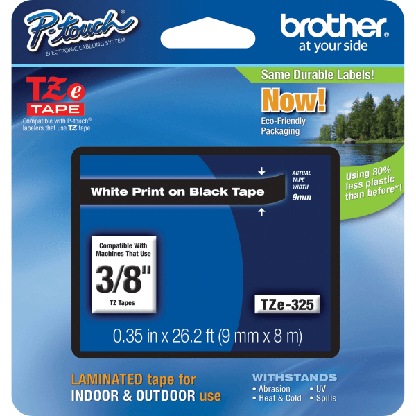 Brother TZe Standard Adhesive Laminated Labeling Tape, 0.94 x 26.2 ft,  Black on White, BRTTZE251