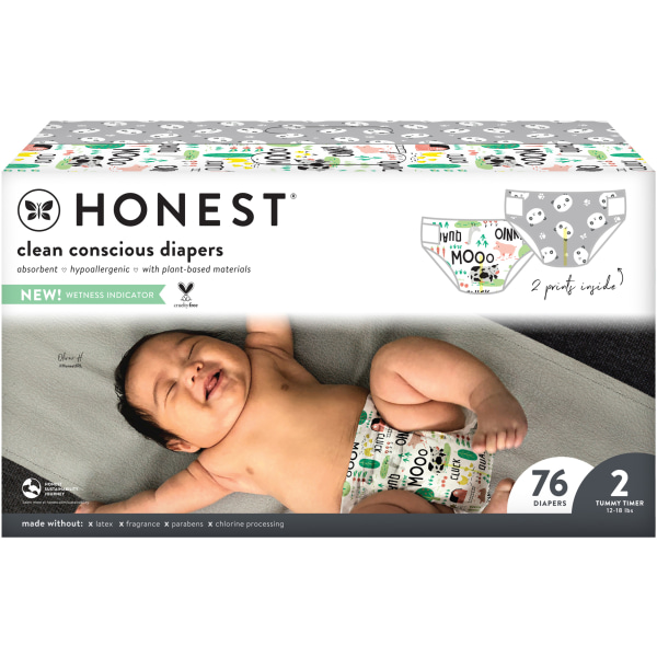 The Honest Company Clean Conscious Diapers, Size 2, Panda/Barnyard, 76  Diapers Per Box - Zerbee