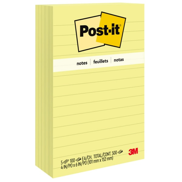 Recycled Self-Stick Note Pads, Note Ruled, 4 x 6, Yellow, 100 Sheets/Pad,  12 Pads/Pack - Zerbee