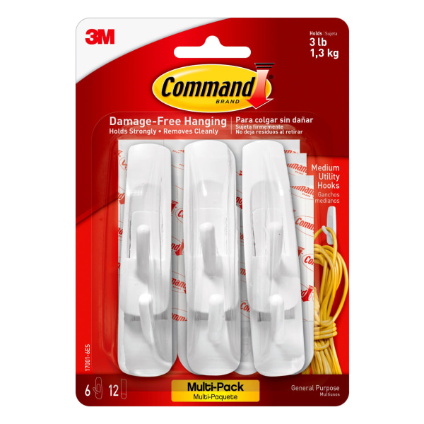 Command Medium Wire Hooks, 13-Command Hooks, 16-Command Strips,  Damage-Free, White