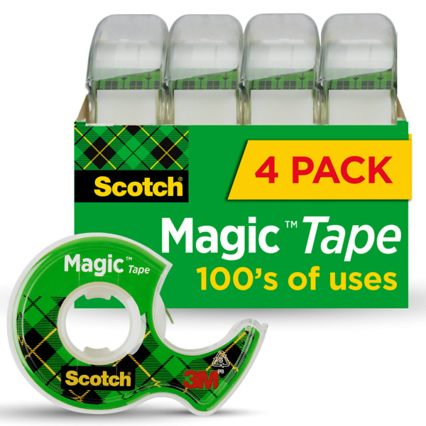 Magic Tape in Handheld Dispenser, 3/4" x 300", 1" Core, Clear, 4/Pack MMM4105