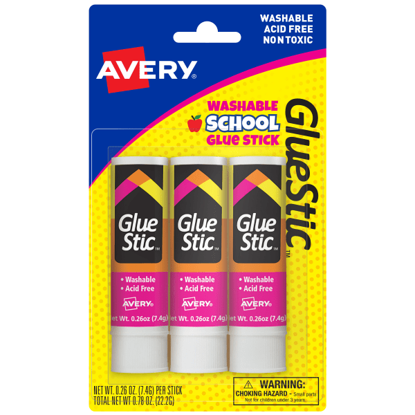 Avery Glue Stick, White, 1.27 oz., Washable, Nontoxic, 18