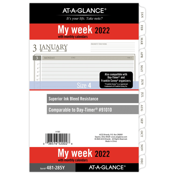 AT-A-GLANCE&reg; Weekly/Monthly Planner Calendar Refill 6405330