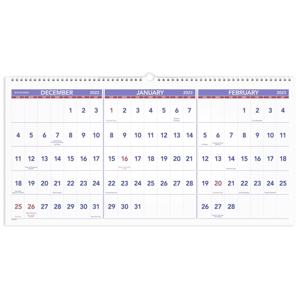 AT-A-GLANCE Three Month Horizontal 2023 RY Wall Calendar 6514572