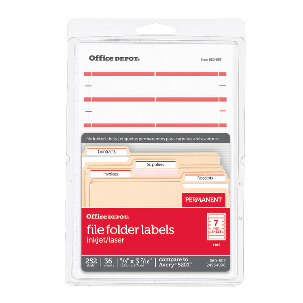 Office Depot® Brand Print-Or-Write Color Permanent Inkjet/Laser File Folder Labels, OD98818, 5/8