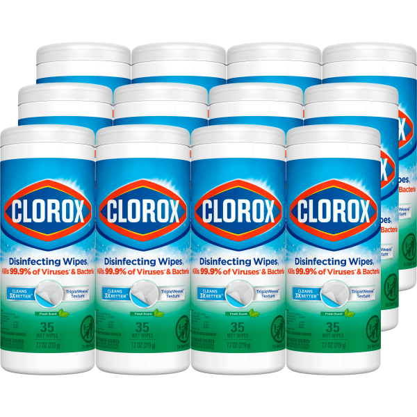 Clorox® Disinfecting Wipes, 7 x 8, Fresh Scent, 35 Wipes Per Tub, Box Of  12 Tubs - Zerbee