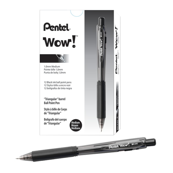 Pentel® WOW!™ Retractable Ballpoint Pens, Medium Point, 1.0 mm, Transparent  Blue Barrels, Blue Ink, Pack Of 12 - Zerbee