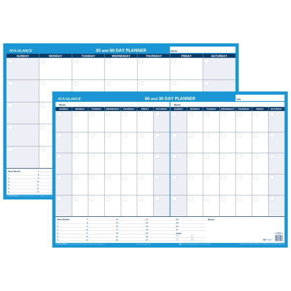30/60-Day Undated Horizontal Erasable Wall Planner, 36 x 24, White/Blue Sheets, Undated 30/60-Day Undated Horizontal Erasable Wall Planner, 36 x 24, White/Blue Sheets, Undated