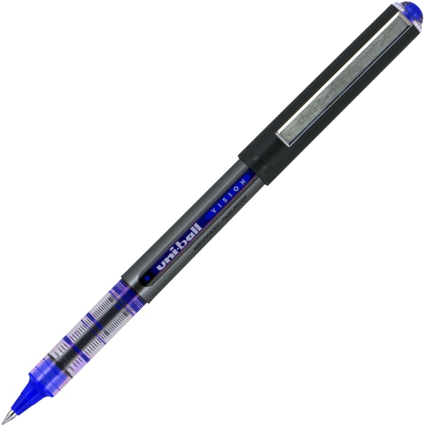 uni-ball(R) Vision(TM) Rollerball Pens, 0.7 mm, Fine Point, Gray Barrel,  Black Ink, Pack of 12, 60126