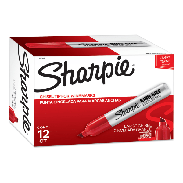 Sharpie® King-Size Permanent Markers, Chisel Point, Red Ink, Pack