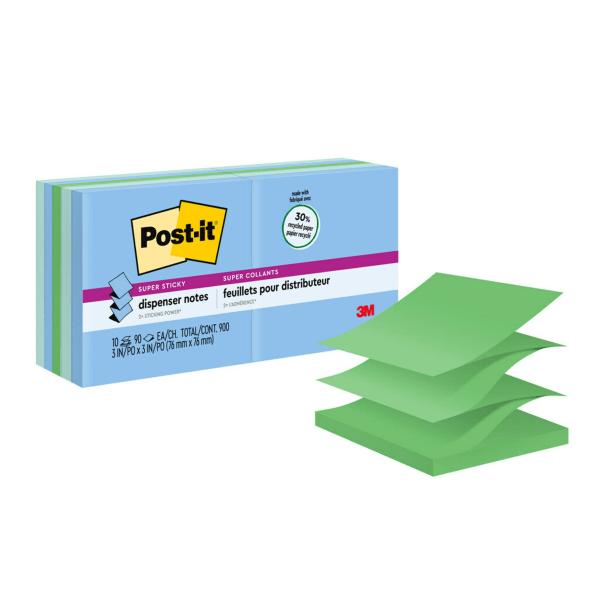 Post-it Notes Super Sticky Recycled Notes in Oasis Colors, Lined, 4 x 6, 90 Sheets/Pad, 3 Pads/Pack