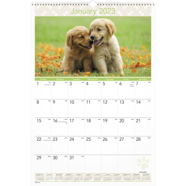 AT-A-GLANCE Puppies 2023 RY Monthly Wall Calendar - Zerbee
