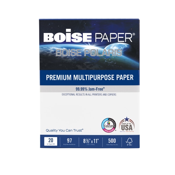 Boise ASPEN 30 Multi-Use Printer & Copier Paper, Legal Size (8 1/2 x 14),  Ream Of 500 Sheets, 92 (U.S.) Brightness, 20 Lb, 30% Recycled, FSC  Certified, White