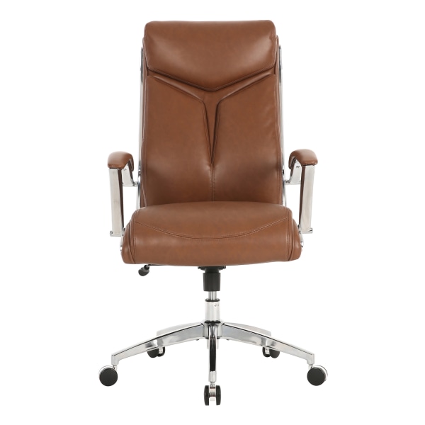 Realspace® Modern Comfort Verismo Bonded Leather HighBack Executive Chair, Brown/Chrome, BIFMA