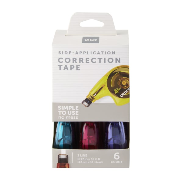 Office Depot&reg; Brand Side-Application Correction Tape, 1 Line x 392&quot;, Assorted Colors, Pack Of 6 699459