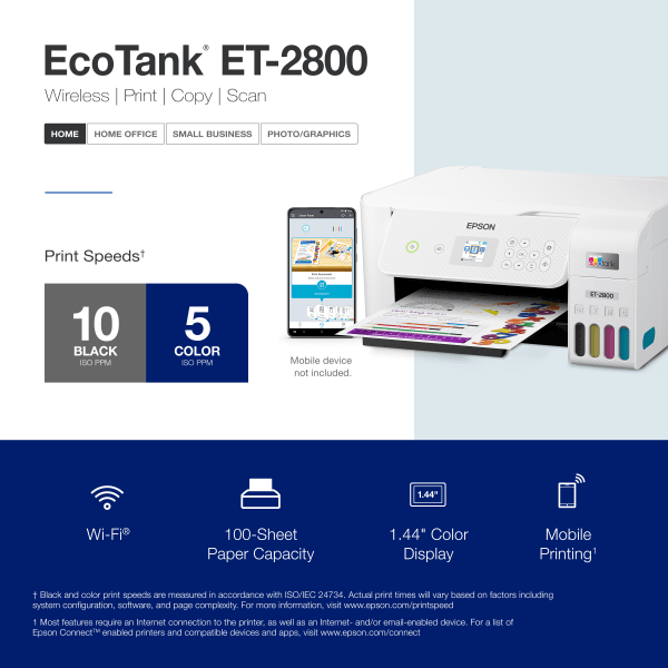 Epson EcoTank ET-2720 Wireless All-in-One Color Supertank Printer - White 