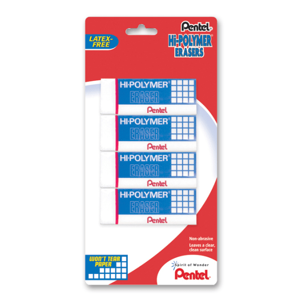 Pentel® Hi-Polymer Erasers, White, Pack Of 4 - Zerbee