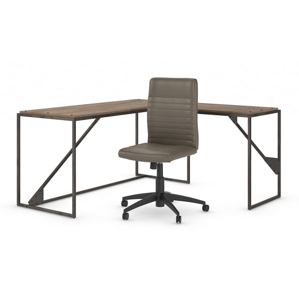 Bush Furniture Refinery 62&quot;W L-Shaped Desk With Mid-Back Ribbed Leather Office Chair 7199039