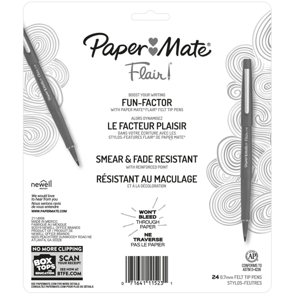 Paper Mate Flair Felt Tip Pens, Medium Point (0.7mm), Assorted