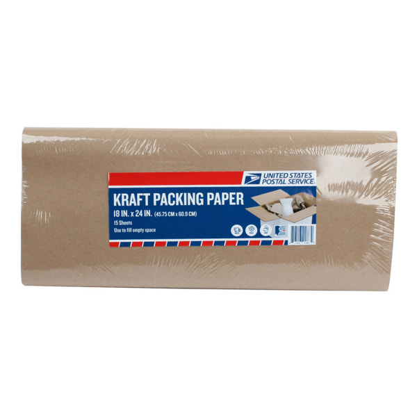 United States Post Office Packing Paper, 18 inch x 24 inch, Brown, Pack of 15 Sheets