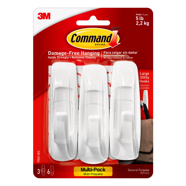 Command Medium Utility Hooks, White, Damage Free Organizing, 20 Hooks and  24 Command Strips