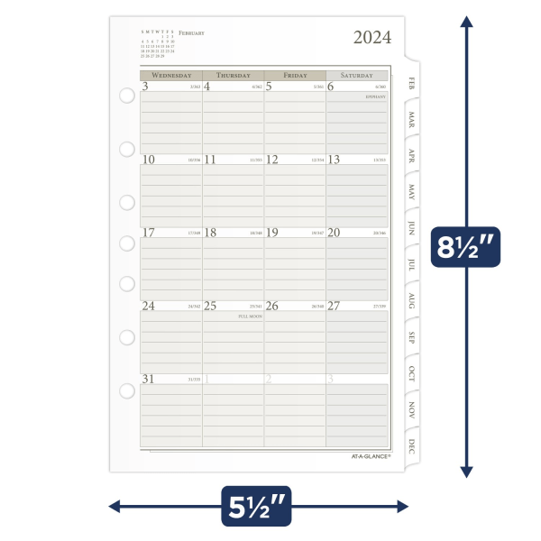 AT-A-GLANCE® Monthly Loose-Leaf Planner Refill, 5-1/2" x 8-1/2", January to  December 2024, 481-685Y - Zerbee