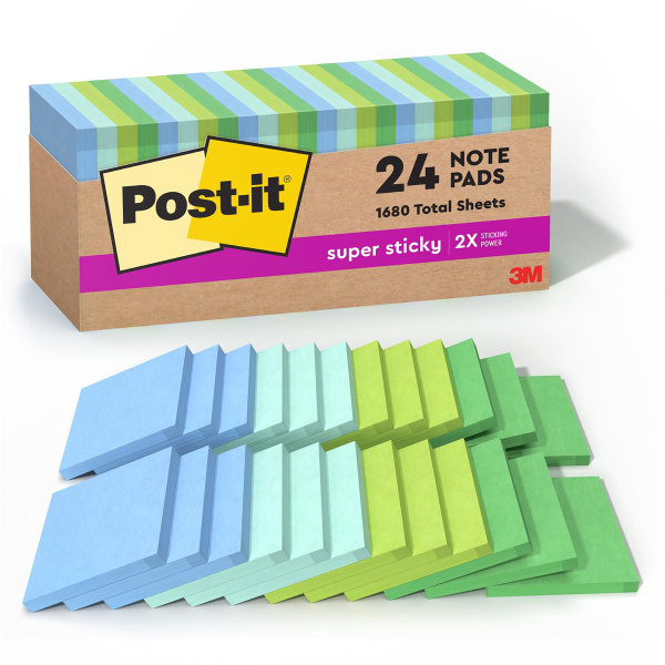 Post-it Super Sticky Notes Full Adhesive, 12 Pack, Electric Yellow