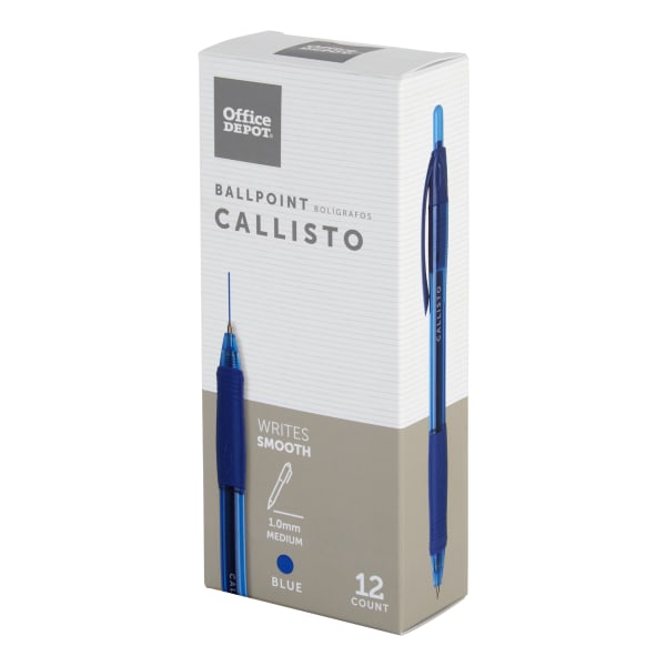 Callisto Soft-Grip Retractable Ballpoint Pens, Medium Point, 1.0 mm, Clear  Barrel, Blue Ink, Pack Of 12 - Zerbee