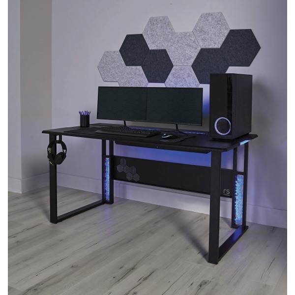Stack Gaming Desk LED Strip & Double-Layer Desktop, L Shaped Computer  Gaming
