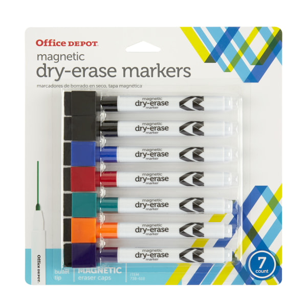 Magnetic Dry-Erase Markers With Erasers, Assorted Colors, Pack Of