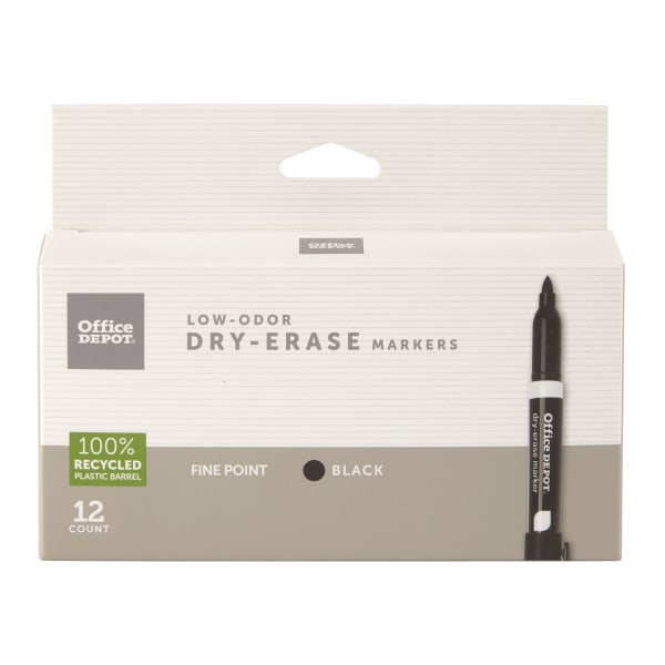 Low-Odor Dry-Erase Marker Value Pack, Fine Bullet Tip, Black, 36