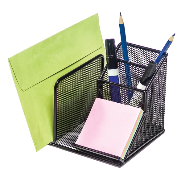 Mesh Angled Desk Organizer, Black - Zerbee