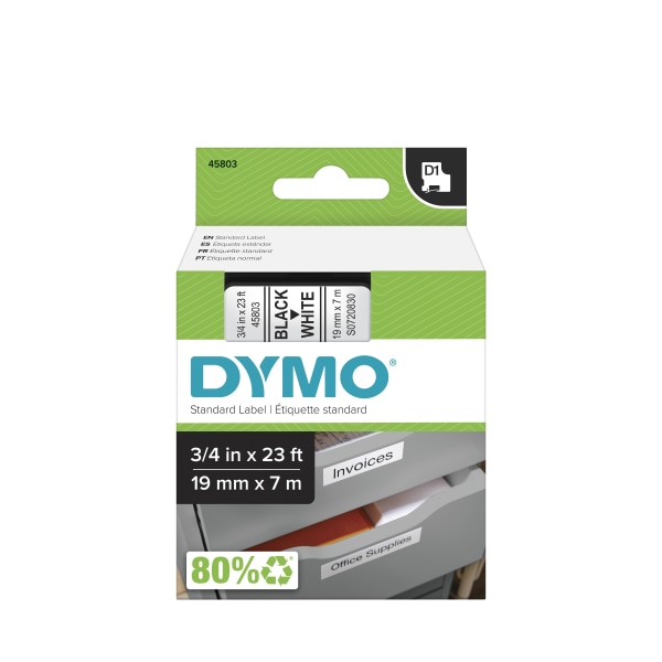 DYMO&reg; D1 45803 Black-On-White Tape DYM45803