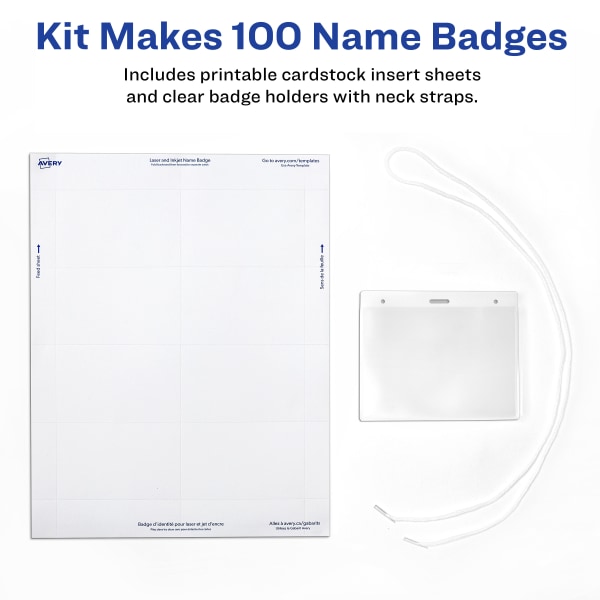 Avery® Name Badges with Clips, 2-1/4 x 3-1/2, Clear Holders with White  Inserts, 100 Clip Style Name Badges (74461)