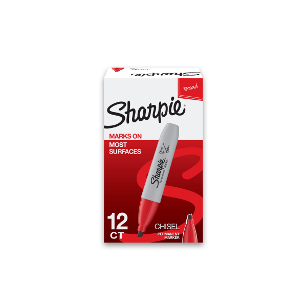 Sharpie Chisel Tip Permanent Marker, Black, 4 per Pack, 3 Packs