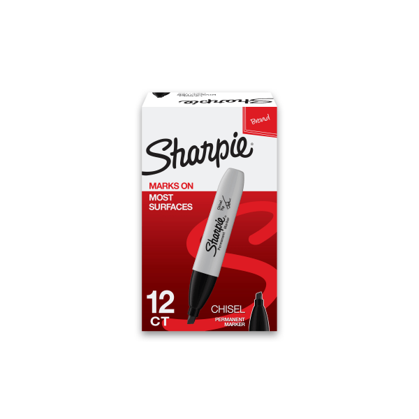 Sharpie® Permanent Markers, Chisel Tip, Black Ink, Pack Of 12