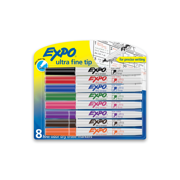 EXPO Low Odor Dry Erase Markers, Fine Tip, Assorted Colors, 12