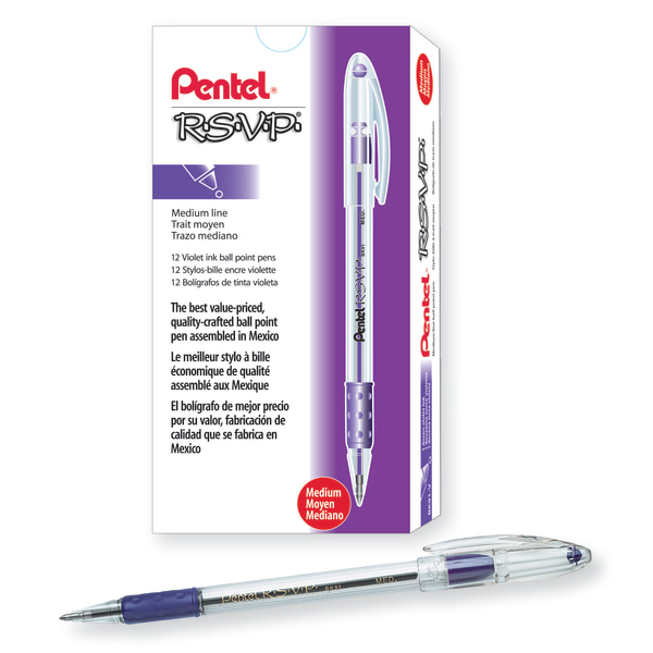 Pentel R.S.V.P. Stick Ballpoint Pen, Violet - 12 pack