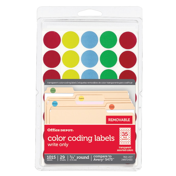 Office Depot&reg; Brand See-Thru&trade; Removable Color Dots 760227