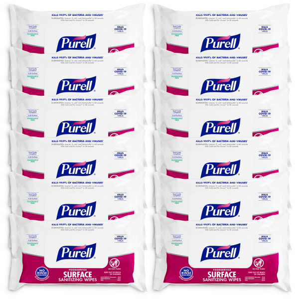 Foodservice Surface Sanitizing Wipes, 1-Ply, 7.4 x 9, Fragrance-Free, White, 72/Pouch, 12 Pouches/Carton Foodservice Surface Sanitizing Wipes, 1-Ply, 7.4 x 9, Fragrance-Free, White, 72/Pouch, 12 Pouches/Carton