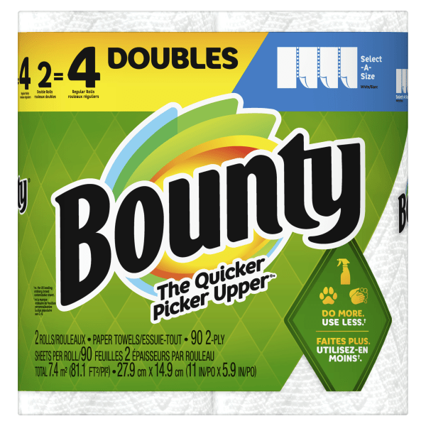 Bounty Paper Towels, Double Plus Rolls, Select-A-Size, White, 2-Ply 8 ea