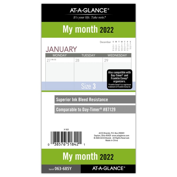 AT-A-GLANCE 2022 Monthly Planner Loose-Leaf Calendar Refill 7663510