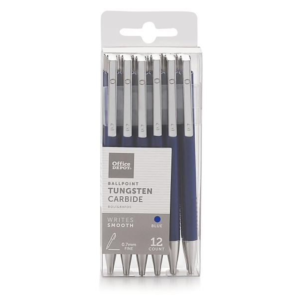 FORAY&reg; Tungsten Carbide Retractable Ballpoint Pens, Medium Point, 0.7 mm, Blue Barrel, Blue Ink, Pack Of 12 Pens 775744